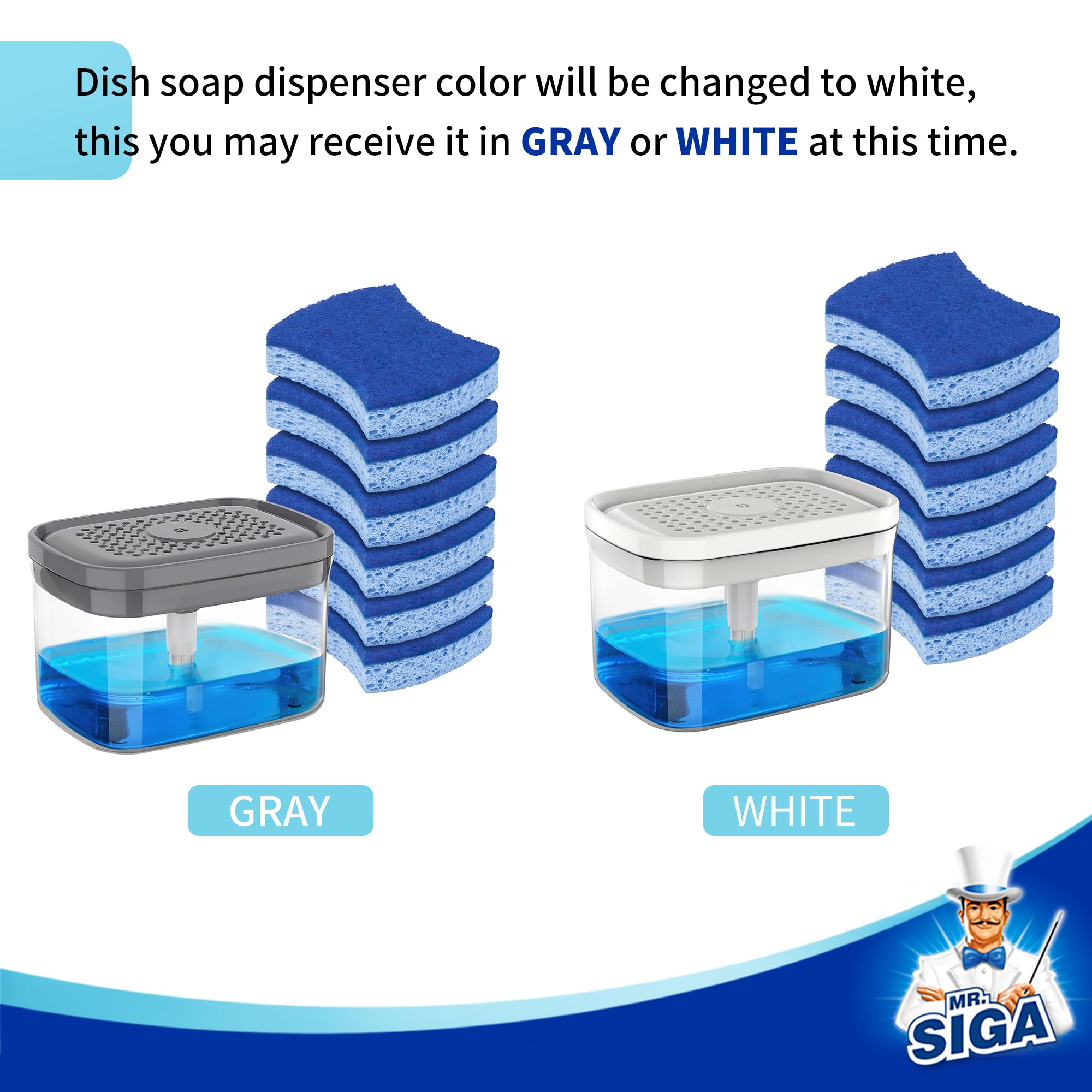 Mr.Siga Dish Soap Dispenser With Sponge Holder And Scrub Sponge Set, Kitchen Soap Dispenser With 30 Oz Large Capacity And 6 Pack